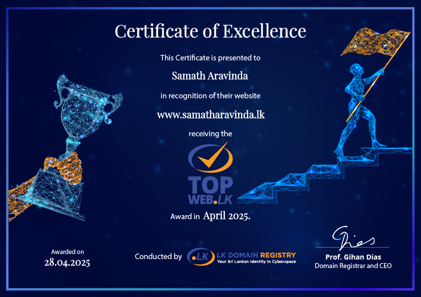 April certificate for samatharavinda.lk